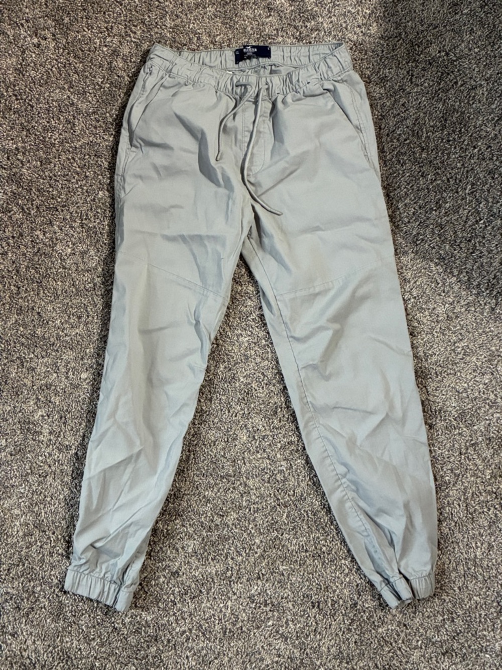 HOLLISTER Men's Light Gray Jogger Pants - Casual Drawstring & Elastic Cuffs